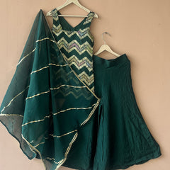 Green Multicolor Gota Design Kurta Palazzo Dupatta Set