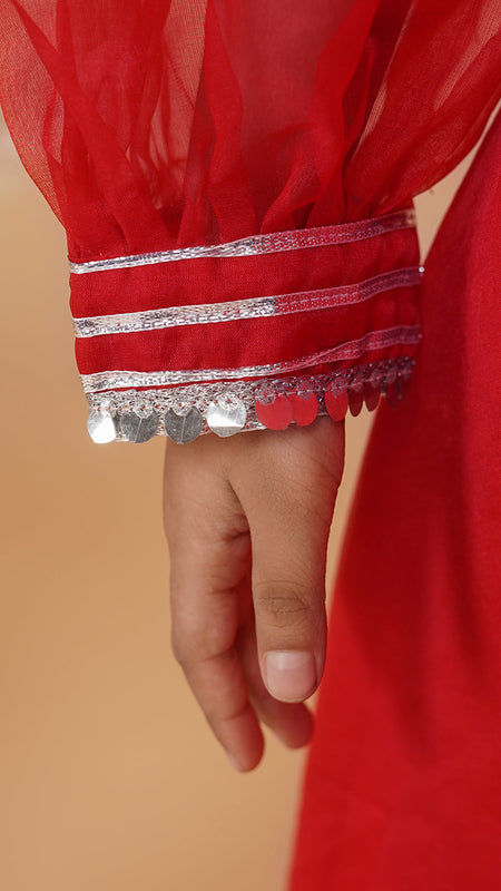 Red Organza Crop top Pallazos set