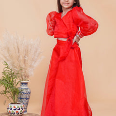 Red Organza Crop top Pallazos set
