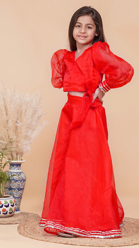 Red Organza Crop top Pallazos set