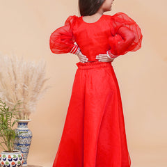 Red Organza Crop top Pallazos set