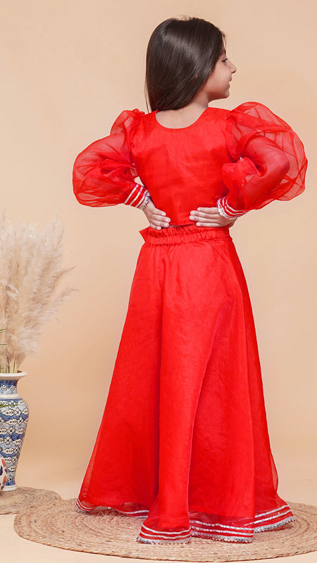 Red Organza Crop top Pallazos set