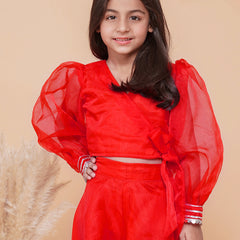 Red Organza Crop top Pallazos set