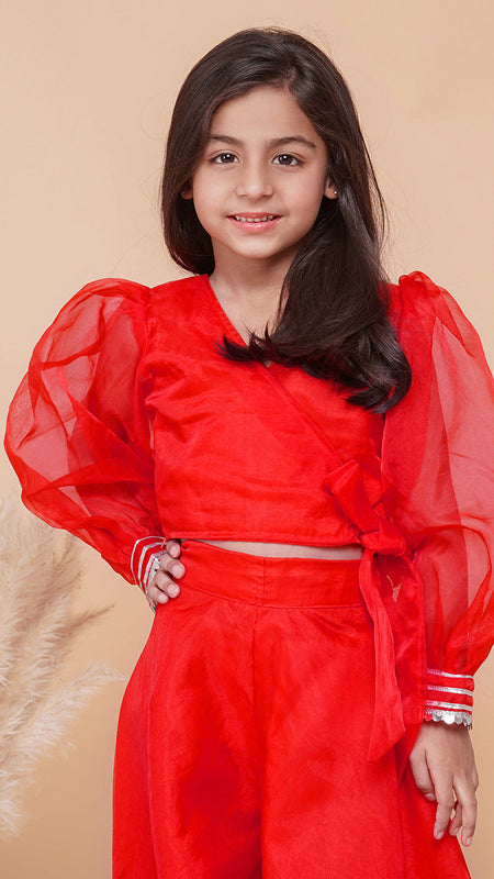 Red Organza Crop top Pallazos set