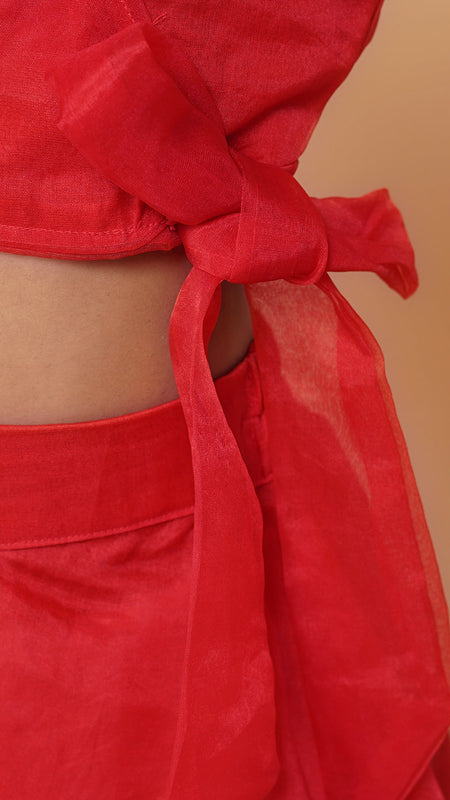 Red Organza Crop top Pallazos set