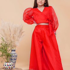 Red Organza Crop top Pallazos set