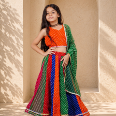 Orange Pachrangi Leheriya Lehenga Set