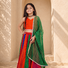 Pachrangi Leheriya Lehenga Set