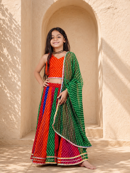 Pachrangi Leheriya Lehenga Set