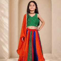 Pachrangi Leheriya Lehenga Set