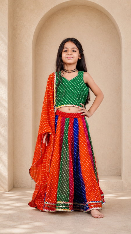 Pachrangi Leheriya Lehenga Set