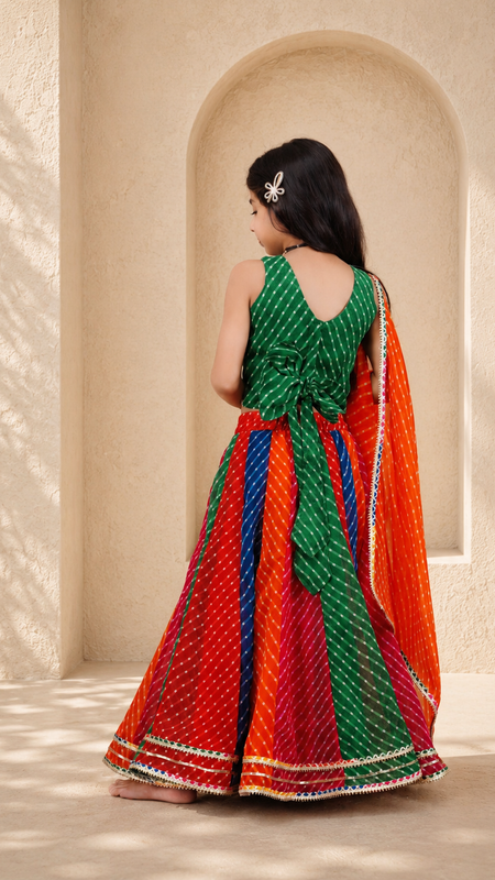 Pachrangi Leheriya Lehenga Set