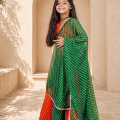 Orange Pachrangi Leheriya Lehenga Set