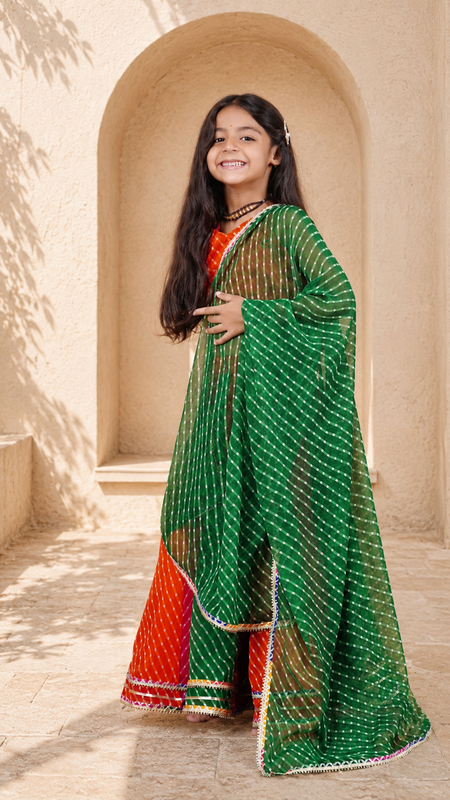 Orange Pachrangi Leheriya Lehenga Set