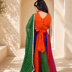 Orange Pachrangi Leheriya Lehenga Set