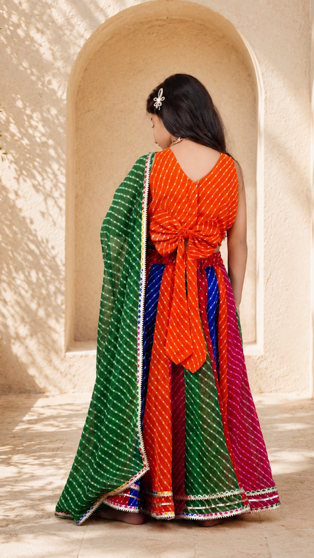 Orange Pachrangi Leheriya Lehenga Set