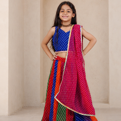 Blue Pachrangi Leheriya Lehenga Set