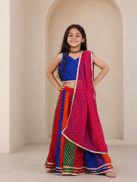 Blue Pachrangi Leheriya Lehenga Set