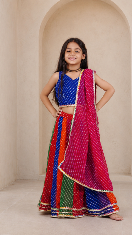 Blue Pachrangi Leheriya Lehenga Set