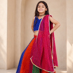 Blue Pachrangi Leheriya Lehenga Set