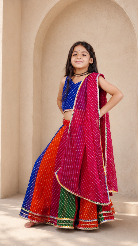 Blue Pachrangi Leheriya Lehenga Set