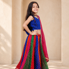 Blue Pachrangi Leheriya Lehenga Set