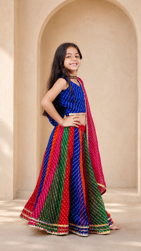 Blue Pachrangi Leheriya Lehenga Set