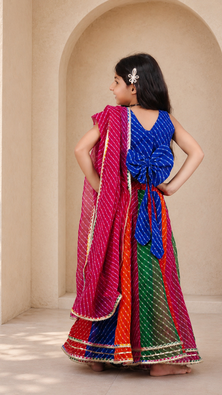 Pachrangi Leheriya Lehenga Set