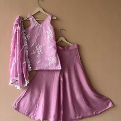 Powder Pink Kurta Palazzo Dupatta Set