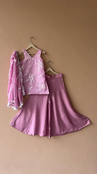 Powder Pink Kurta Palazzo Dupatta Set