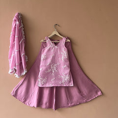 Powder Pink Kurta Palazzo Dupatta Set