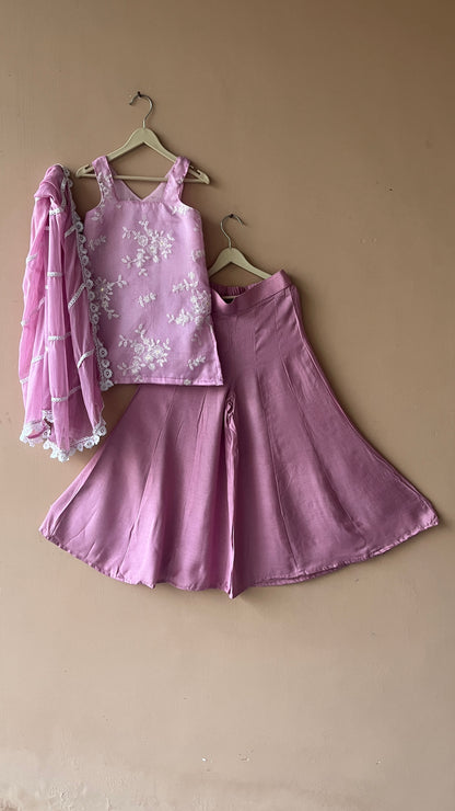 Powder Pink Kurta Palazzo Dupatta Set