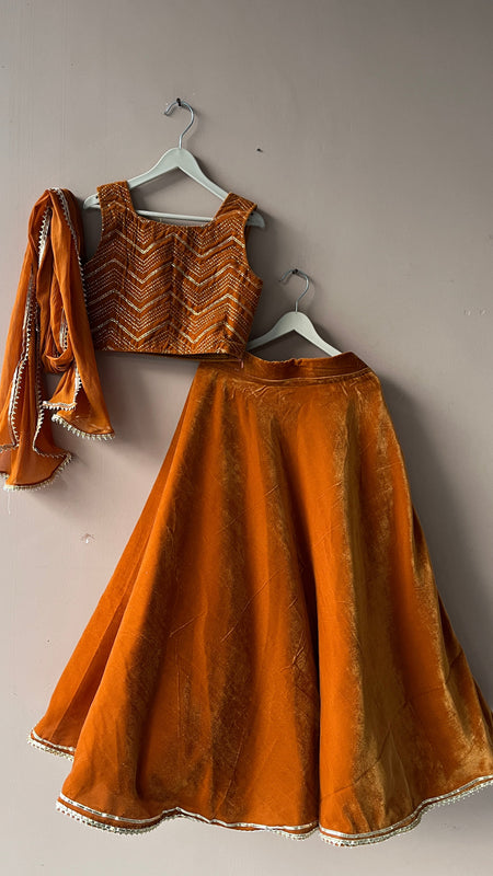 Rust Velvet Lehenga set