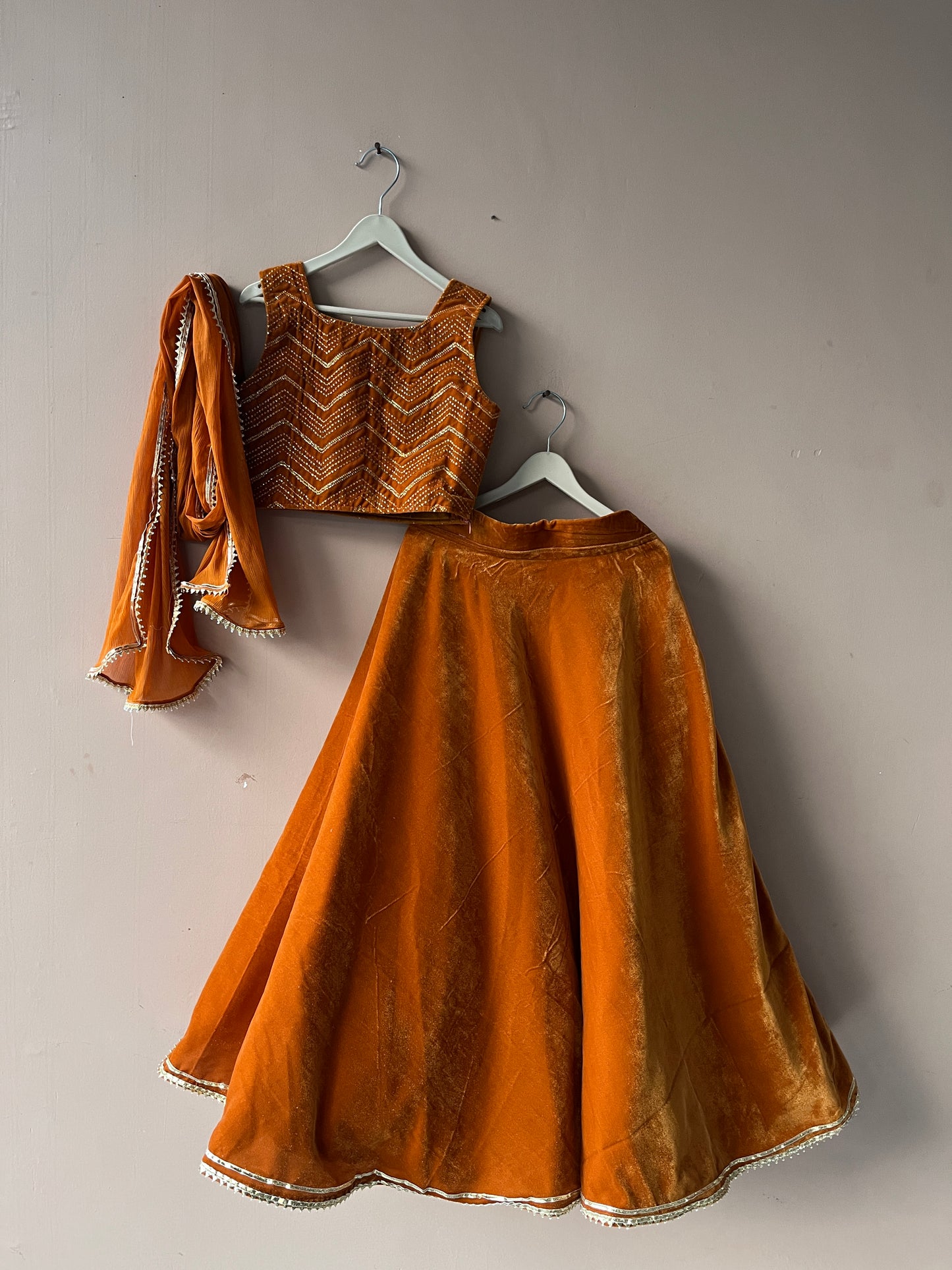 Rust Velvet Lehenga set