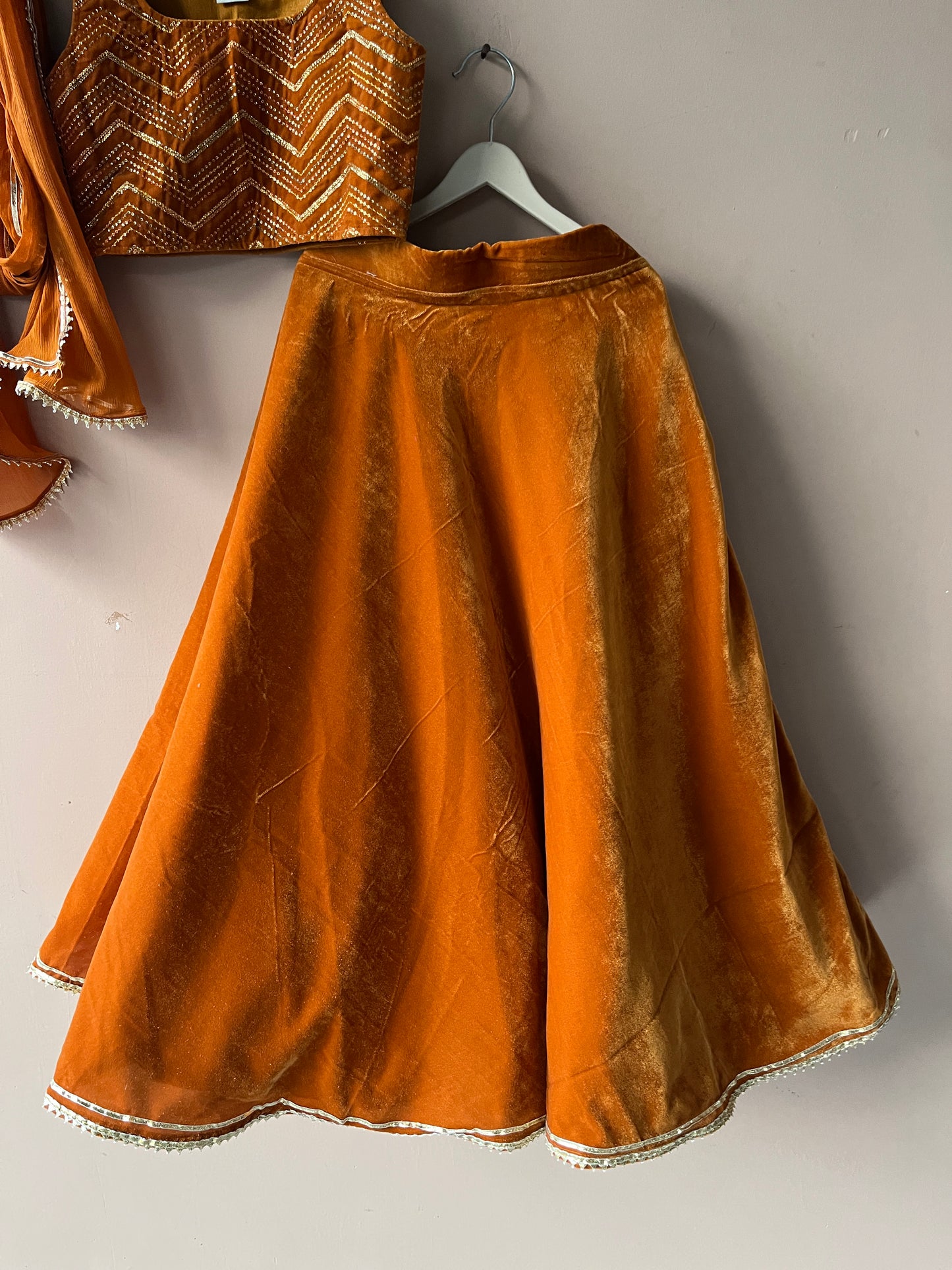 Rust Velvet Lehenga set