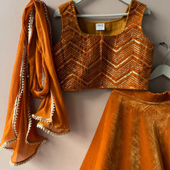 Rust Velvet Lehenga set
