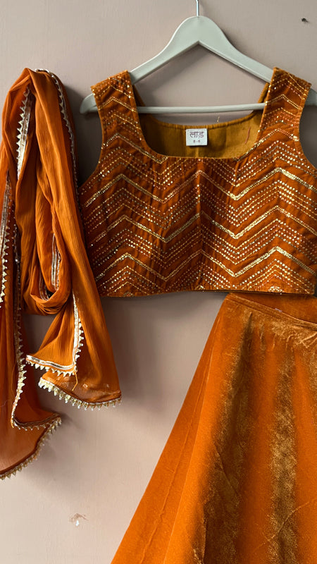 Rust Velvet Lehenga set