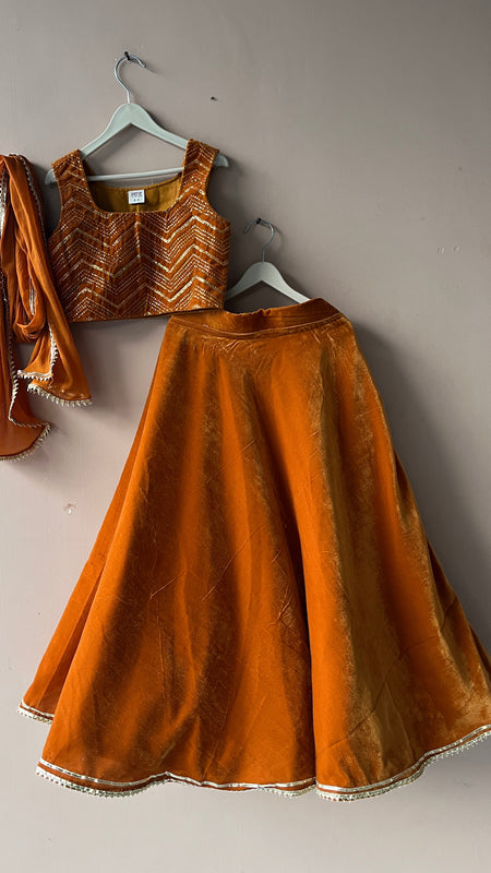 Rust Velvet Lehenga set