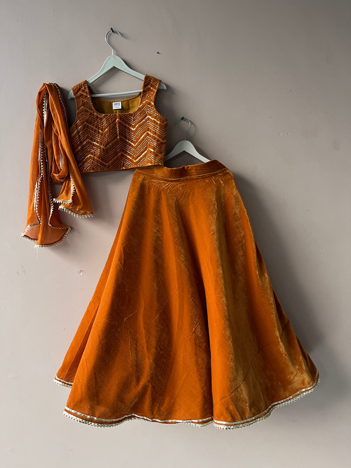 Rust Velvet Lehenga set