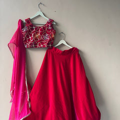 Rani Pink Velvet Lehenga set