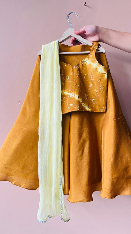 Mustard Upada Silk Tye and Dye Lehenga set