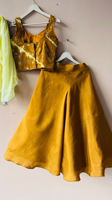 Mustard Upada Silk Tye and Dye Lehenga set