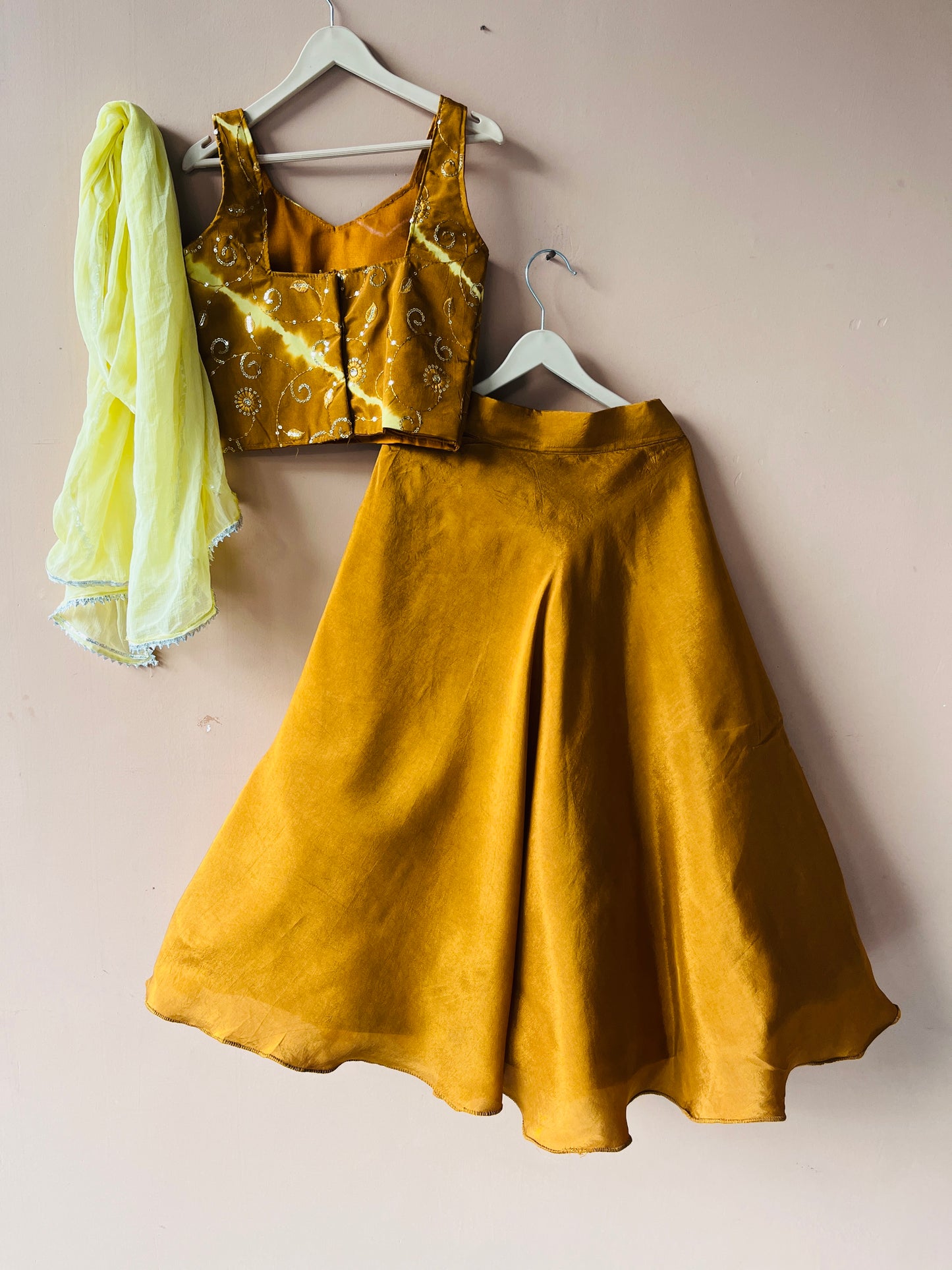 Mustard Upada Silk Tye and Dye Lehenga set