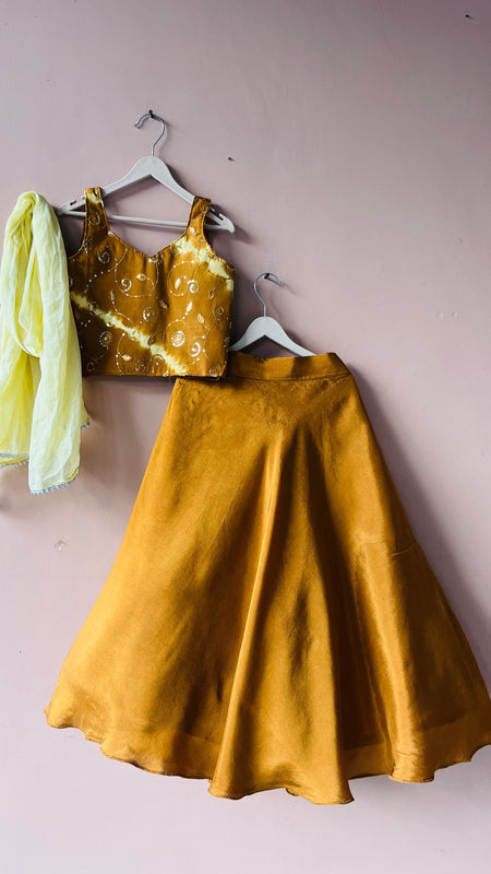 Mustard Upada Silk Tye and Dye Lehenga set