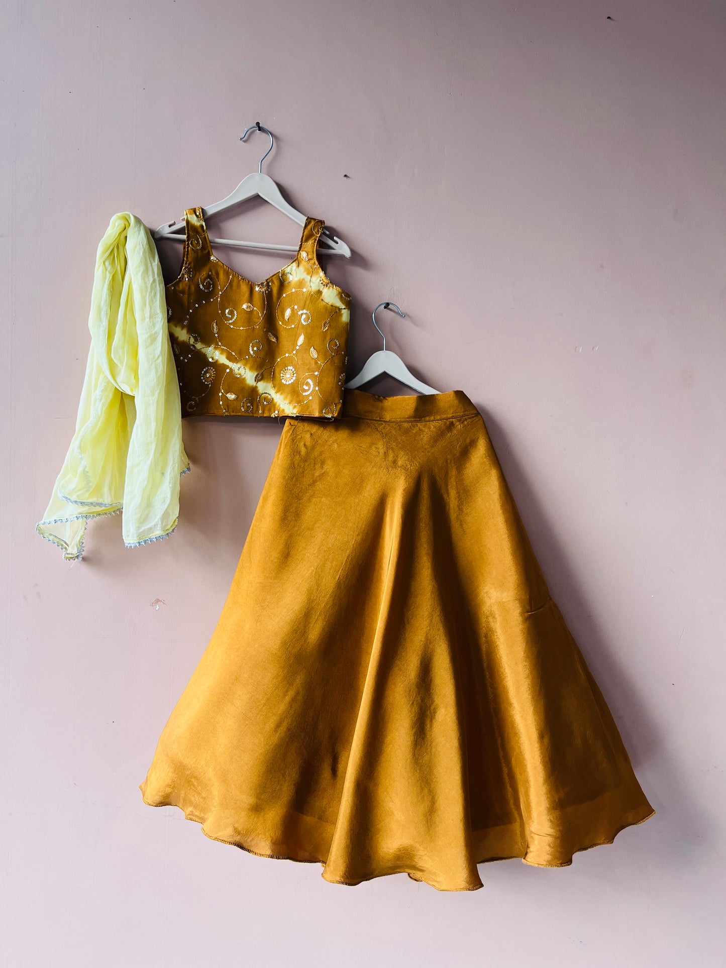 Mustard Upada Silk Tye and Dye Lehenga set