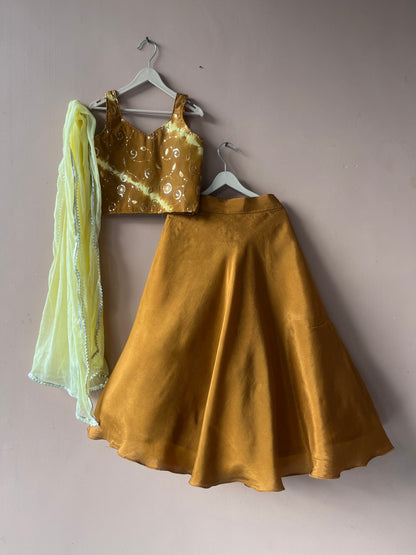 Mustard Upada Silk Tye and Dye Lehenga set