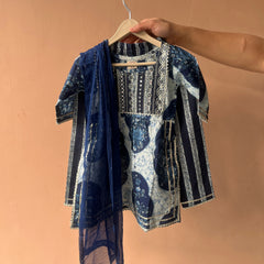 Blue Cotton Kurta Pants Dupatta Set