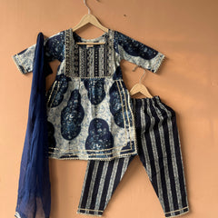 Blue Cotton Kurta Pants Dupatta Set