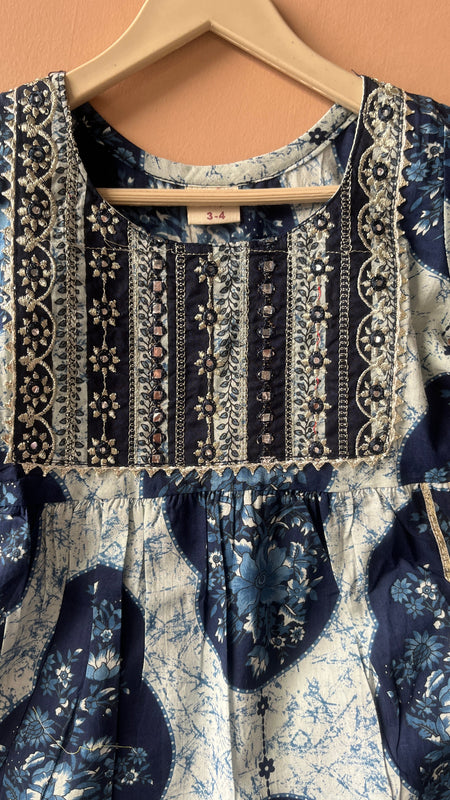 Blue Cotton Kurta Pants Dupatta Set