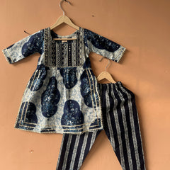 Blue Cotton Kurta Pants Dupatta Set